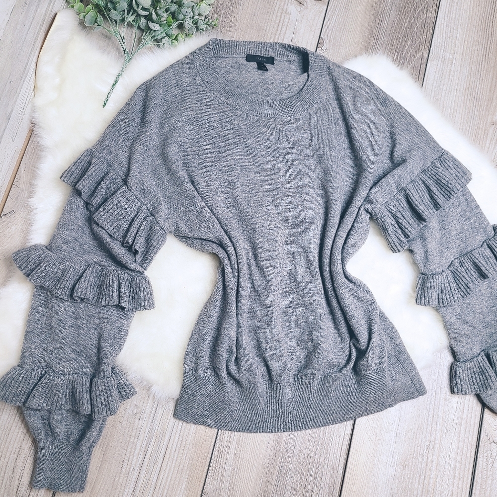 J.Crew Gray Ruffle Sleeve Hope Sweater Top